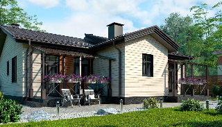 Проекты одноэтажных домов с гостиной от UpHouse в Старой Руссе - от 309870 рублей